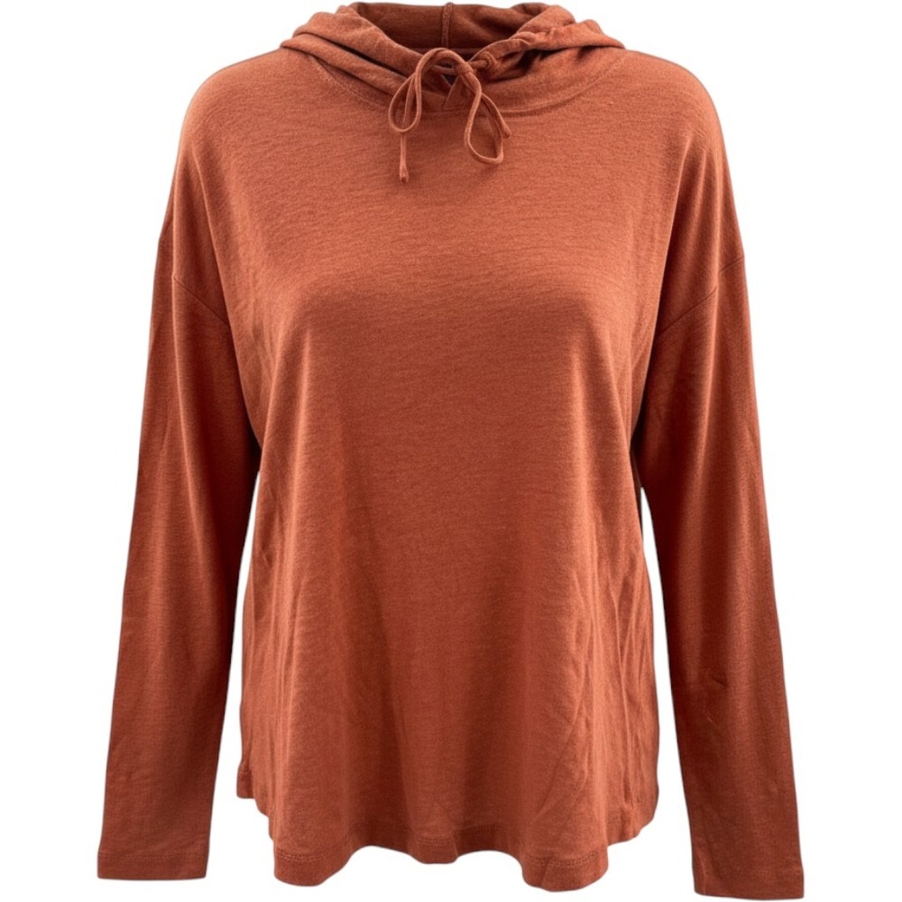 Club Monaco Womens Orange 100% Linen Knit Hooded Pullover Sweater Medium NEW